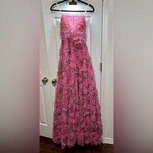 NWT JOVANI Sz 2 Formal Pink Floral Strapless Dress Gown With Detachable Flower